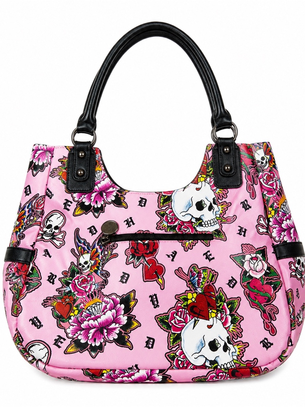 Ed Hardy Pink Floral Skull Tote Bag - Picture 3 of 7